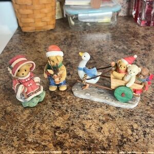 3 Cherished Teddies holiday figurines. Ralph, Loretta, Carter and friends.